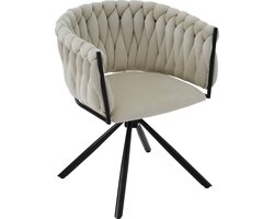 Merax Luxe Velvet Eetkamerstoel - 360° Draaibare Stoel met Metalen Poten - Beige