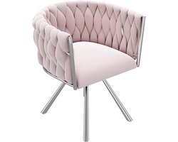 Merax Luxe Velvet Make-up Stoel – Roze Kaptafelstoel met 360° Draaifunctie – Ergonomische Beautystoel met Metalen Poten