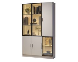 Merax Luxe Vitrinekast 120x35x200 cm met 10 Opbergvakken en LED Verlichting – Opbergkast met Glazen Deuren – Wit