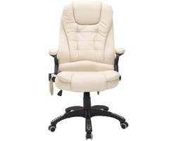 Merax Massage Bureaustoel - Ergonomische Directiestoel Met 6-Punts Vibratiemassage - Warmtefunctie - Kunstleer - Beige