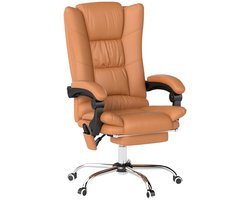 Merax Massage Bureaustoel met Verwarming – Verstelbare Rugleuning en Uittrekbare Voetsteun – Ergonomische Luxe PC Stoel – Hellbruin