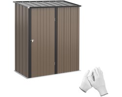 Merax Metalen Tuinhuis 1,34 m² - Gereedschapsschuur met Pultdak - Verzinkt Staal - Afsluitbare Deur - 161,5x94,5x196 cm - Bruin
