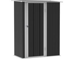 Merax Metalen Tuinhuis - Gereedschapsschuur voor Buiten - Met Schuin Dak en Grote Deur met Grendel - 142x84x189 cm - Donkergrijs