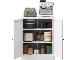 Merax Metalen Voorraadkast - 88x70x35cm - Witte Keukenkast met Verstelbare Planken en Ventilatieopeningen - Opbergkast met Deur en Haken - Vrijstaand en Duurzaam