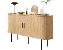 Merax Modern Dressoir met Schuifdeuren – 140×40×78 cm – Houtlook Bruin met Zwarte Poten