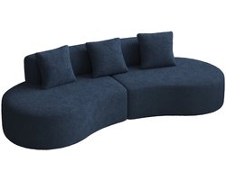 Merax Modern Gebogen Hoekbank 3 Zits - Modulaire Loungebank - Compressie Sofa - Fluweelzachte Stof - Inclusief 2 Sierkussens - Voor Woonkamer Appartement En Studio - Blauw - 277 X 103 X 68 Cm
