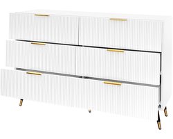 Merax Modern Sideboard - Elegante Witte Kommode met 6 Schubladen en Gouden Accenten - 120 x 40 x 77 cm - Veel Opbergruimte voor Woonkamer - Eetkamer en Slaapkamer
