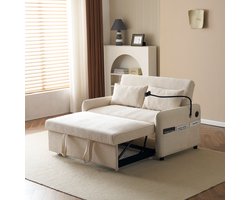 Merax Modern Slaapbank - Uitklapbaar Bankstel voor 2 Personen met USB-Aansluiting en Telefoonhouder - Beige