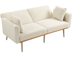 Merax - Moderne 2-Zits Bankstel - Slaapbank met Verstelbare Rugleuning - Teddy Stof - Wit met Goud
