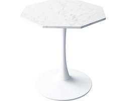 Merax - Moderne Achthoekige Salontafel - Wit Marmer Tafelblad - Metalen Basis - Wit Marmer