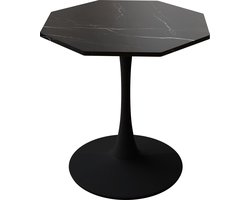 Merax - Moderne Achthoekige Salontafel - Zwart Marmerblad - Stabiel Onderstel - Zwart