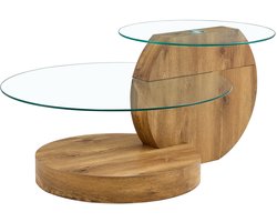 Merax Moderne Glazen Salontafel – Minimalistisch MDF en Houten Textuur – Meerdere Niveaus – 90x70x43 cm