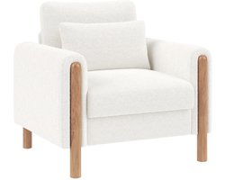 Merax Moderne Loungestoel - Comfortabele Armleuningstoel met Dik Kussen - Zachte Teddy Fluwelen Stof - Relaxsessel voor Woonkamer - Slaapkamer of Bureau - Wit