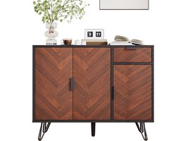 Merax Moderne Opbergkast - Dressoir in Zwart en Bruin met Lade en In hoogte Verstelbare Planken