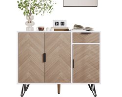 Merax Moderne Opbergkast in Wit en Houtlook Bruin - Dressoir met Lade en Verstelbare Planken – 90x30x71,5 cm