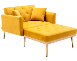 Merax Moderne Relaxstoel - Verstelbare Loungestoel met Armleuningen en Kussens - Fauteuil en Logeerstoel - Fluweel Mango