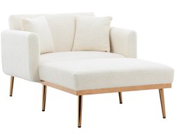Merax Moderne Relaxstoel - Verstelbare Loungestoel met Armleuningen en Kussens - Fauteuil en Slaapstoel - Teddy Wit