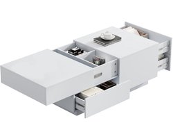 Merax Moderne Salontafel – Wit – Met Verschuifbaar Tafelblad en 4 Opberglades – 90x55x45 cm – Woonkamertafel met Veel Opbergruimte