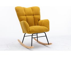 Merax Moderne Schommelstoel - Relax Stoel in Teddy Stof - Mid Century Fauteuil - Geel