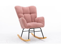 Merax Moderne Schommelstoel - Relaxstoel in Teddy Stof - Mid Century Fauteuil - Roze