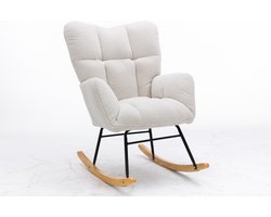 Merax Moderne Schommelstoel - Schommelstoel in Teddy Stof - Mid Century Fauteuil - Wit