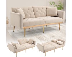 Merax - Moderne Tweezits Bankstel - Slaapbank met Verstelbare Rugleuning - Luxe Design - Beige