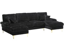 Merax Moderne U-vormig Bankstel – Chenille 4-zits Bank – Zwart