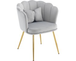 Merax Moderne Velvet Fauteuil - Fluweel Gestoffeerde Stoel met Vlinderkussen - Grijs met Gouden Poten