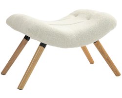 Merax Moderne Voetenbank met Fleece Bekleding - Comfortabel Gepolsterde Hocker met Massief Houten Poten - Ergonomisch Design voor Woonkamer en Slaapkamer - Creme Wit - 120 kg