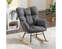 Merax Moderner Schaukelstuhl aus Flachsstoff, getuftet, gepolstert, Sitzfläche für Wohnzimmer und Schlafzimmer, Grau, Mid Century Modern