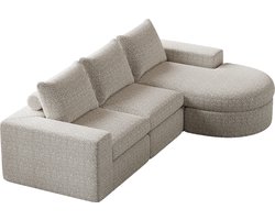 Merax Modulair Chenille Sofa – 3-Zits Hoekbank met Ligstoel – Volledig Schuim – Geen Montage – Modern Comfortabel Design – Beige