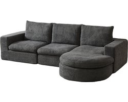 Merax Modulair Hoekbank - Chenille Sofa met Loungebank en Verstelbare Ligpositie - Comfortabel 3-Zits Bankstel Zonder Montage - Grijs