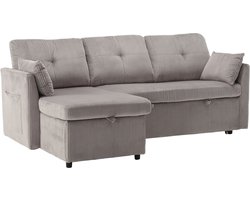 Merax Modulair Hoekbank – L-vormige Slaapbank met Opbergruimte en Uitschuifbaar tot Bed – Velvet Stof – 3-zitsbank – Multifunctioneel Bankstel met Verwisselbare Chaise Longue – Lichtgrijs