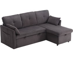 Merax Modulair Hoekbank - L-vormige Slaapbank met Opbergruimte en Uitschuifbaar tot Bed - Velvet Stof – 3-zitsbank - Multifunctioneel Bankstel met Chaise Longue - Donkergrijs