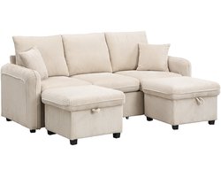 Merax Modulaire 3-zits Bank met Opbergruimte – Beige – 2 Opbergpoefs en 2 Lades
