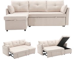 Merax Modulaire Hoekbank met 3 Zitplaatsen - L-vormige Bank met Omkeerbare Chaise Lounge en Opbergruimte - Modulair - Beige