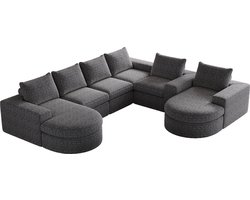 Merax Modulaire Hoekbank Met Gebogen Chaise Longue – Chenille Bankstel Met Schuimvulling – 2-Delig Set – Grijs – Geen Montage Nodig
