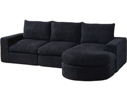 Merax Modulaire Hoekbank Met Gebogen Chaise Longue – Chenille Bankstel Met Schuimvulling – Zwart – Geen Montage Nodig – 251x160 Cm