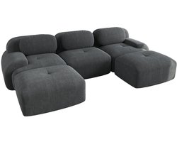 Merax Modulaire U-vormige Hoekbank – Ribfluweel Grijs – 32D high-resilience schuim – Ergonomische armleuningen – Huisdiervriendelijk en antislip – 298×178×75 cm