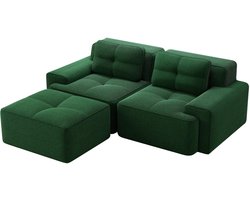 Merax Modulsofa Zonder Frame - L-vormige Hoekbank Met Ottoman - Diepe Zit 74 cm - Ribstof Corduroy - Cloud Comfort - Groen