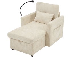 Merax Multifunctioneel Fauteuil Sofa - Chenille Loungestoel met Verstelbare Rugleuning en Opbergruimte - Beige