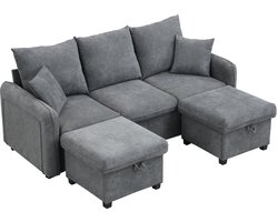 Merax Multifunctionele Hoekbank U Vorm 3 Zits Sofa Met Opbergruimte Inclusief Hockers En Laden Chenille Bekleding Donkergrijs Voor Woonkamer Appartement Of Kleine Ruimte