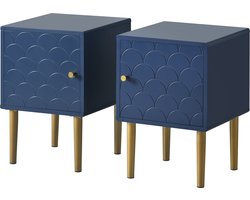 Merax Nachtkastje met Deur - Set van 2 - Bijzetkastje 4 Poten - Marine Blauw