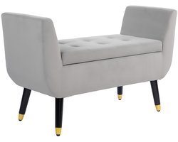 Merax Opbergbank met Armleuningen – Lichtgrijs – 107x42x65 cm – Zitbank met Opbergruimte – Fluweellook – Halbank – Gouden Poten – Slaapkamerbank