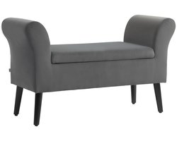Merax Opbergbank met Fluwelen Bekleding en Armleuningen – Donkergrijs – 111,5x41x65 cm – Zitbank met Opbergruimte voor Hal of Slaapkamer