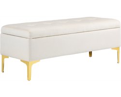 Merax Opbergbank met Fluwelen Zitting – Beige – 120x44x44.5 cm – Zitbank met Opbergruimte en Gouden Poten – Voor Slaapkamer of Hal