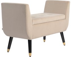 Merax Opbergbank met Zitvlak – Fluweel Beige – 107x42x65 cm – Bankje met Opbergruimte en Armleuningen – Halbank of Slaapkamerbank