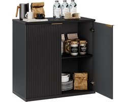 Merax Opbergkast Dressoir 80 X 40 X 80 Cm - Zwart - Geribbeld Front - Sideboard Kast Met 2 Deuren En Plank Voor Woonkamer - Slaapkamer En Hal