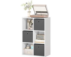 Merax Opbergkast met 6 Vakken en 3 Stoffen Opbergbakken – Kubusrek / Vakkenkast – Boekenkast – 60 kg Draagkracht – 53,7×30×79,8 cm – Grijs/Wit