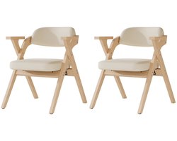 Merax Opvouwbare Eetkamerstoelen Set van 2 – Massief Hout Stoelen met Armleuning – Inklapbare Stoel met Linnen Zitting – Compacte Stoelen Woonkamer & Eetkamer – Beige
